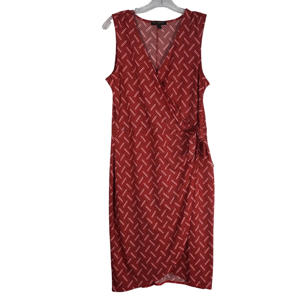Banana Republic Red Geometric Basketweave Sleeveless Faux Wrap Dress Medium